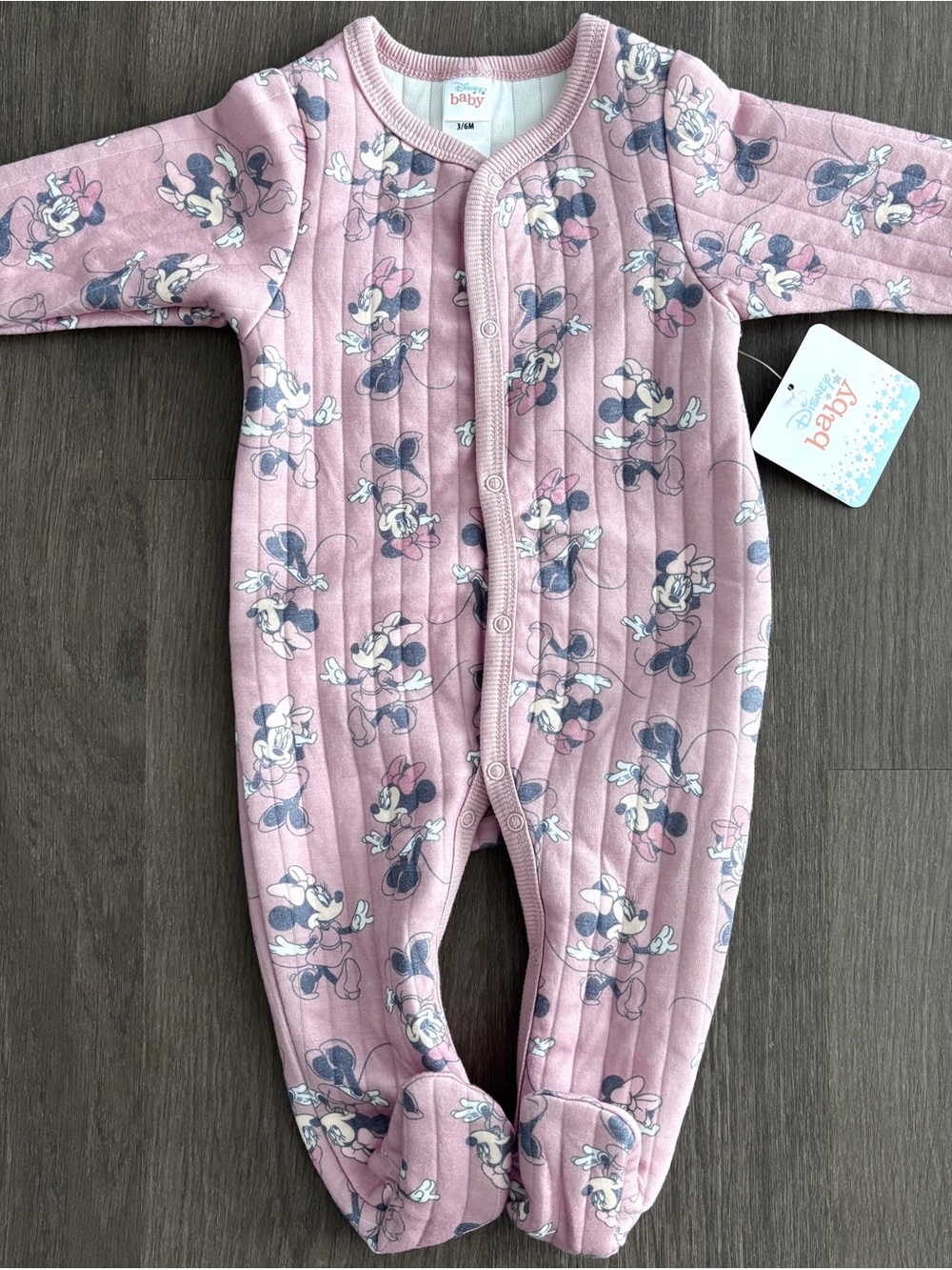 Disney Baby Pink Minnie Mouse Quilted Footed One-Piece Coverall Sleeper 3-6m